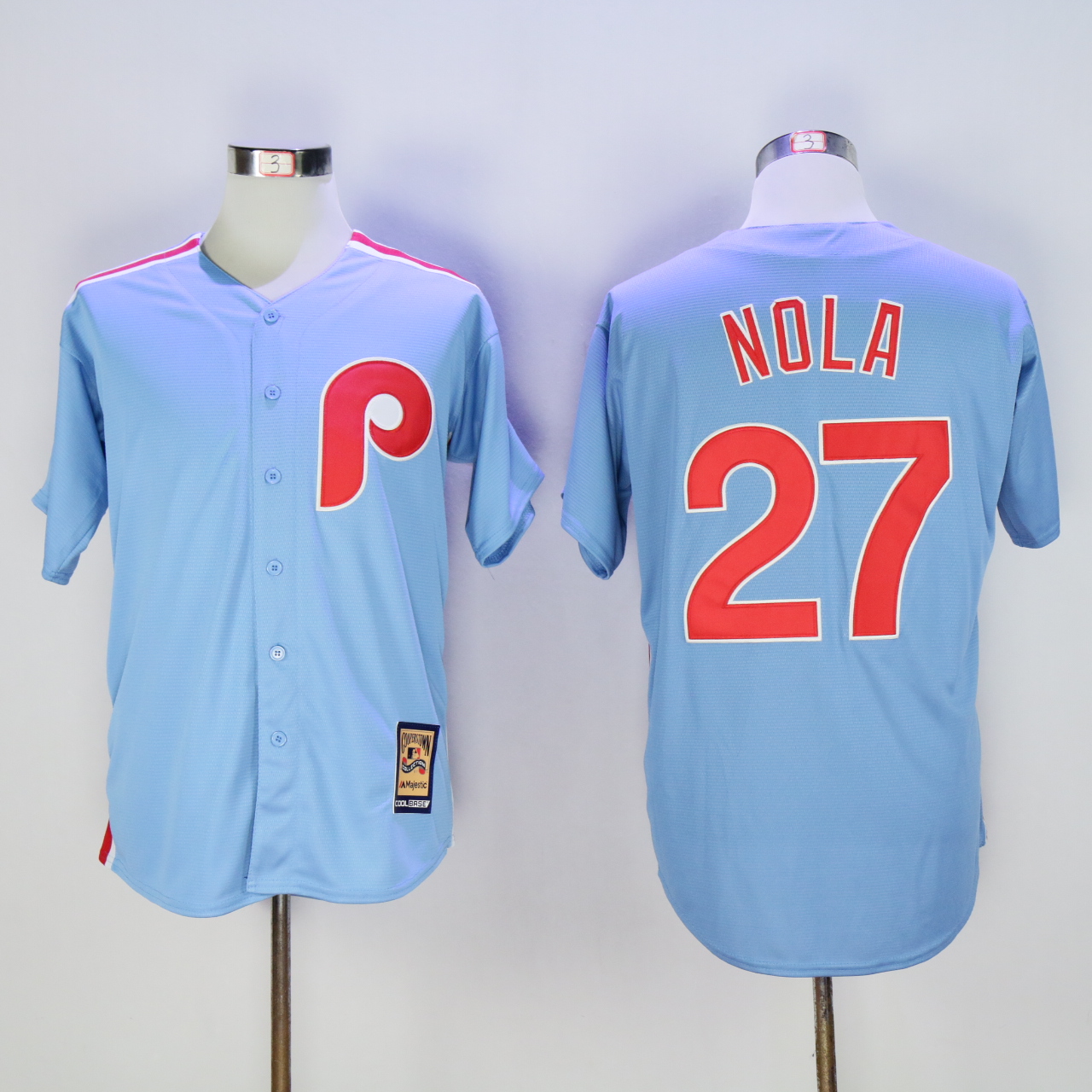 Men Philadelphia Phillies #27 Nola Light Blue Throwback MLB Jerseys